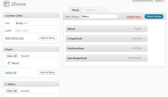 WordPress 3.0 – меню