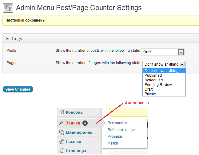 Post and Page Counter for Admin Menu