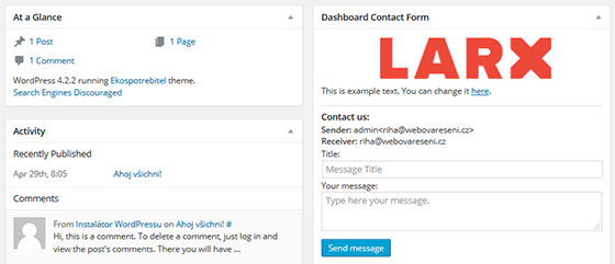 Custom Dashboard Widget & Dashboard Contact Form