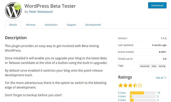 Плагин WordPress Beta Tester