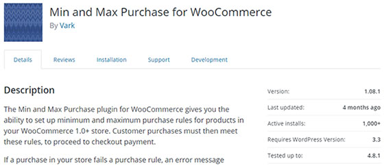 Плагин Min and Max Purchase for WooCommerce