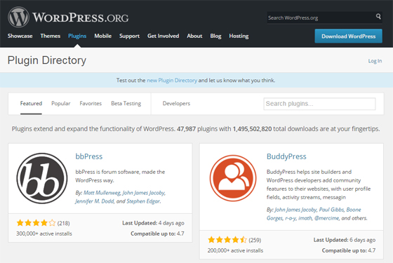 Старый раздел плагинов на wordpress.org