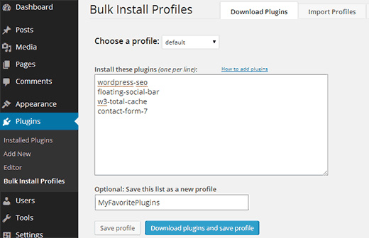 WP Install Profiles - создание профиля плагинов