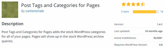 Post Tags and Categories for Pages