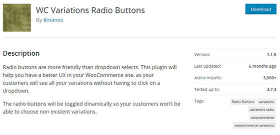 Плагин WC Variations Radio Buttons