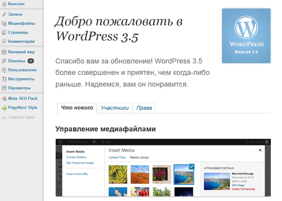 новый WordPress 3.5