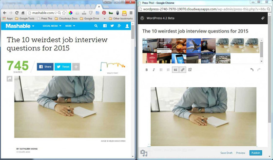 Press This кнопка в WordPress 4.2